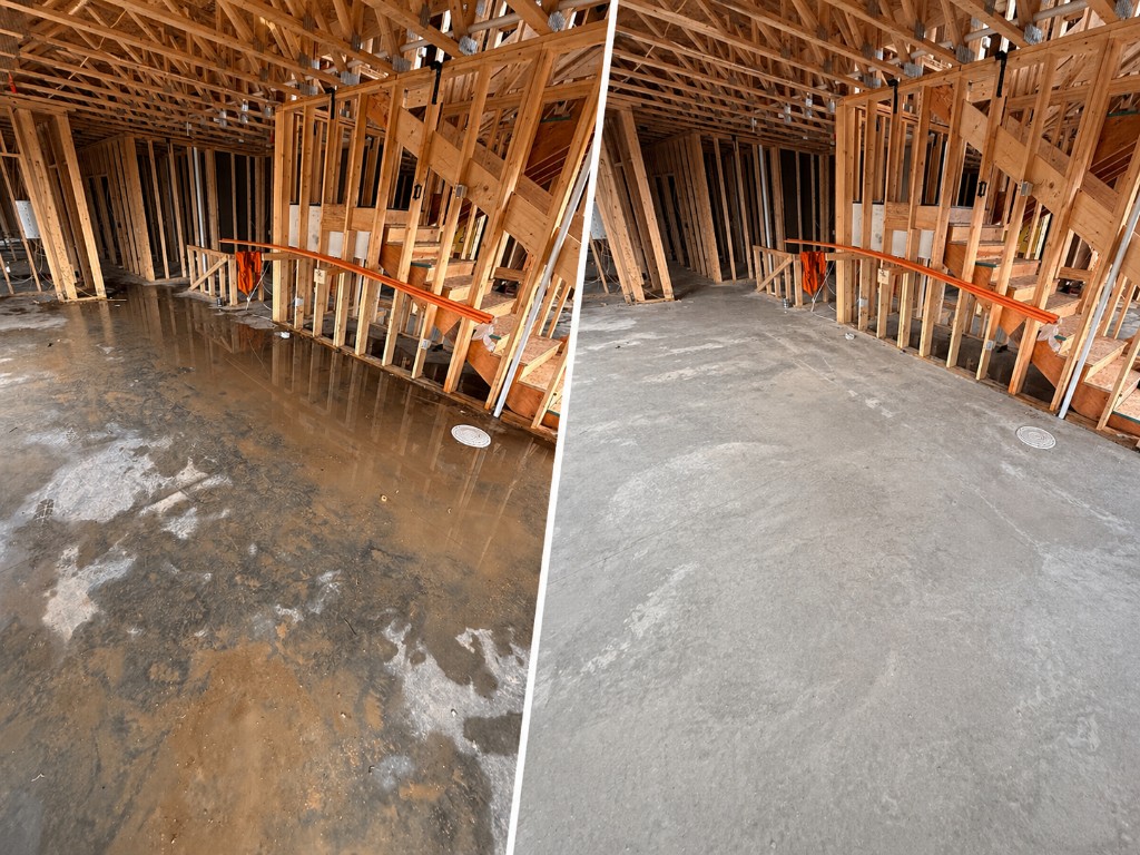 Before and after rough cleaning with muddy slab cleaned for safe access