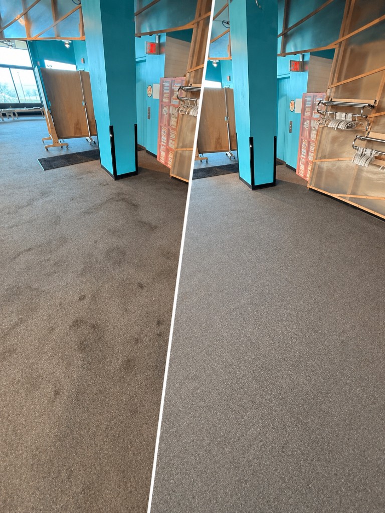 Before and after commercial carpet cleaning transformation