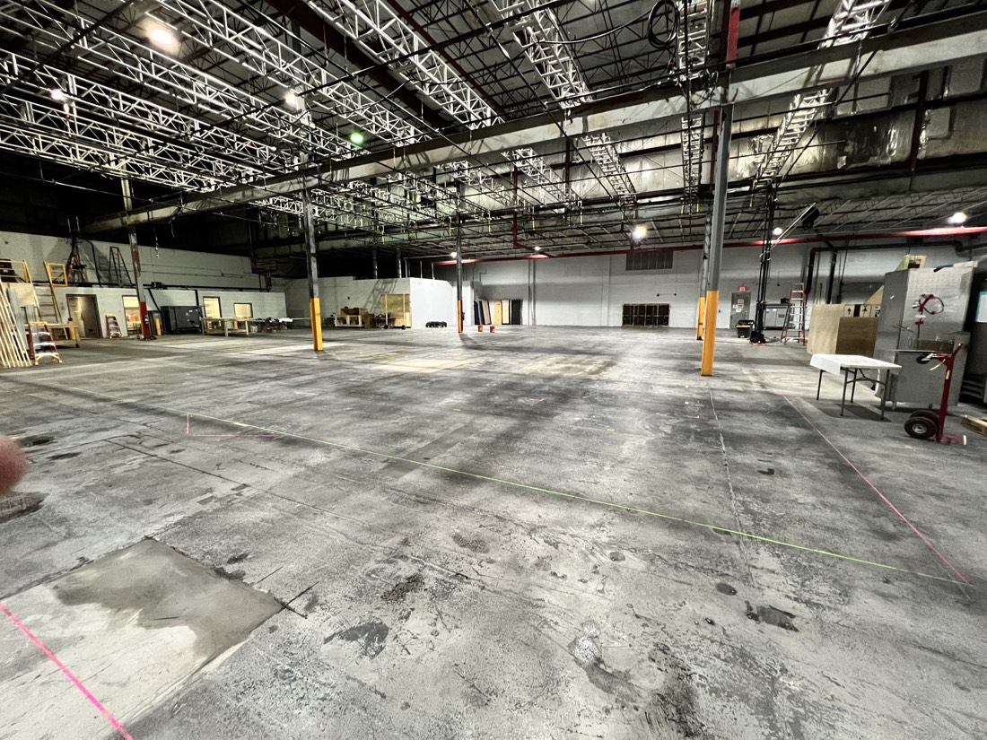 Industrial warehouse floor after deep cleaning