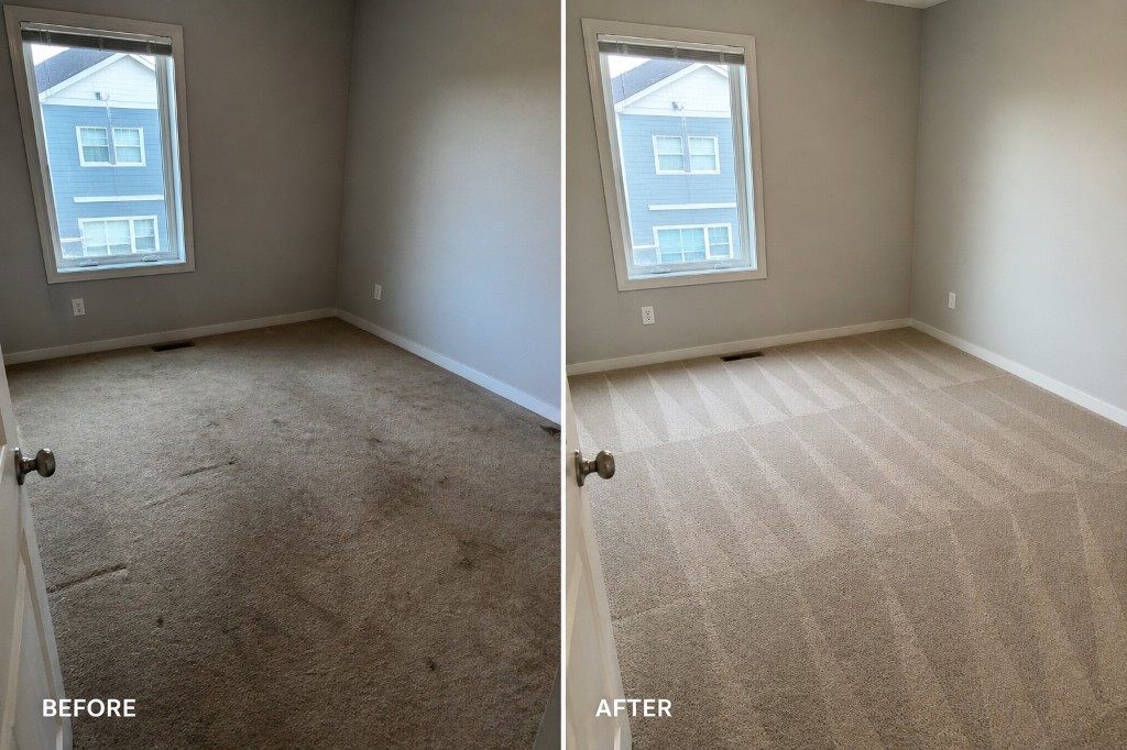 Before and after turnover cleaning in a residential unit bedroom